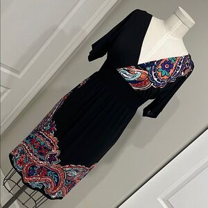 London Times Black and Multicolor Dress